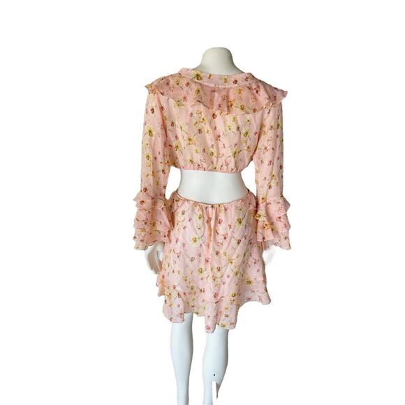 Sinesia Karol Steffany Floral Chiffon Dress Cutout Pink Small - Picture 6 of 7